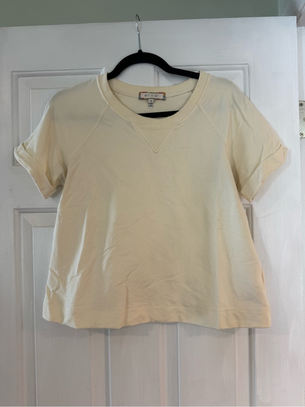Anthropologie Cream Short Sleeve Crewneck Top